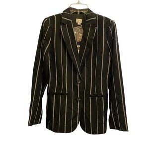Womens A New Day Linen Blend Black and White Striped Blazer Sz 2